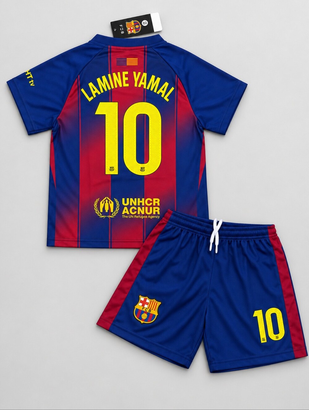 Kids Lamine Yamal 10 Barcelona Blue Red Soccer Jersey Shorts Set Youth Boys Girl